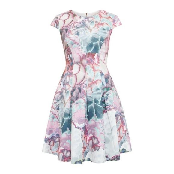 Ted Baker Pastel Succulent Mini Skater Dress 0 - Picture 7 of 16
